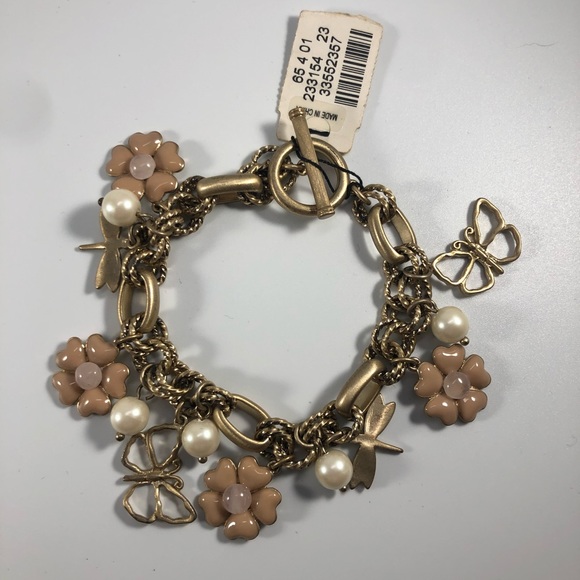 COPY - NEW VINTAGE TALBOTS CHARM BRACELET ROSE QUARTZ BUTTERFLIES DRAGONFLIES F… - Picture 2 of 7